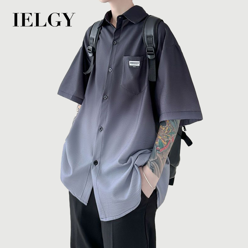 IELGY ฤดูร้อนสไตล์ใหม่ Tie-Dye Gradient แขนสั้นเสื้อผู้ชายหลวม Ruffian อินเทรนด์เสื้อลำลอง