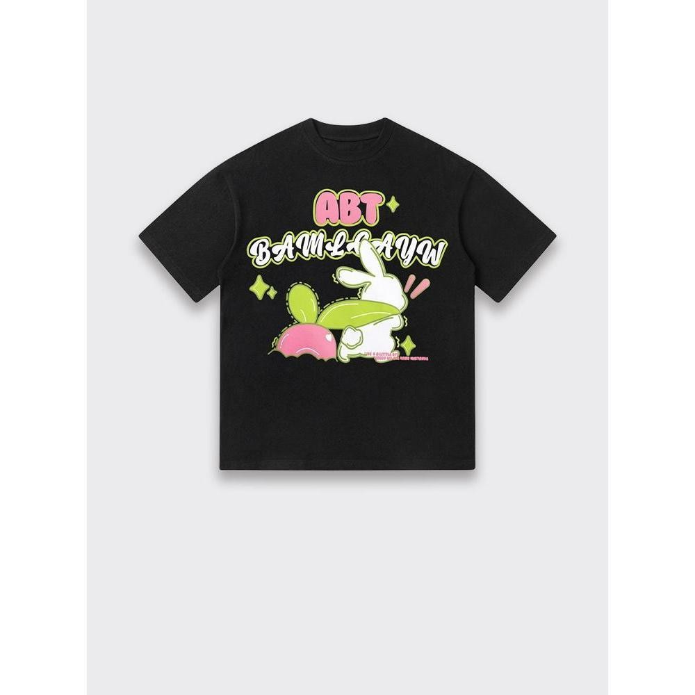 (จัดส่งตลอด 24 ชั่วโมง)เสื้อยืด Oversize เสื้อยืดลายการ์ตูนกระต่ายแนวสดใส สีสันพาสเทล ABT ผ้าคอตตอน 