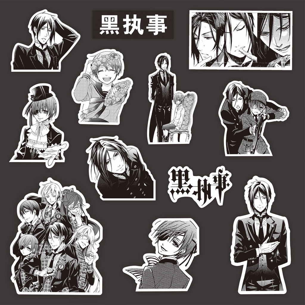 Black Butler Monochrome สติ๊กเกอร์ (75 ชิ้น) - สติ๊กเกอร์วิคตอเรียสําหรับแล็ปท็อปและไดอารี่ตกแต่ง - Murah & Keren