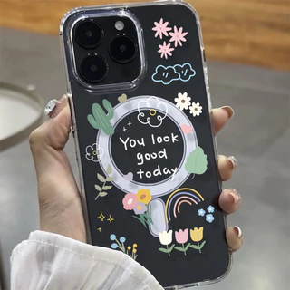 สำหรับ iPhone17 16 เคส iPhone 11 เสริมสร้างแม่เหล็กอะคริลิคใสกระดานแข็ง TPU กรอบนุ่มกันกระแทก ดอกไม้14 13 12 15 7P XS XR