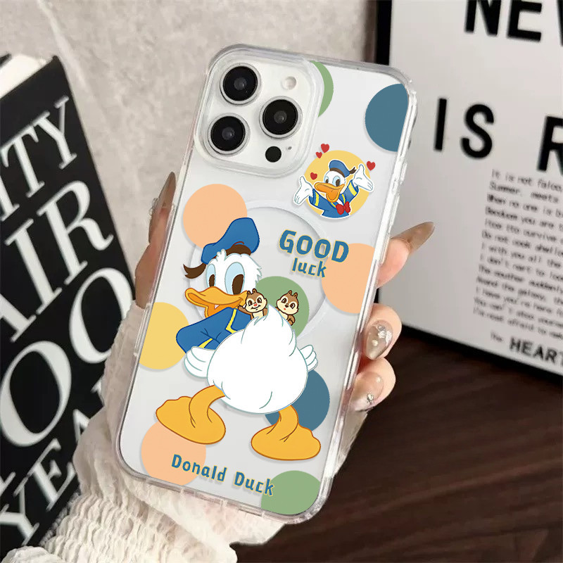 เคสใสกันกระแทกไอโฟน ลายโดนัลด์ดั๊ก มีวงแม่เหล็กสำหรับชาร์จไร้สาย For IP11-16 Pro/Pro max  IP14-16Plu