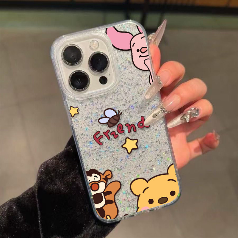 เคสใสกากเพชรไอโฟน ลายหมีพู ป้องกันการกระแทก For IP11-16 Pro/Pro max IP14-16Plus  #076140