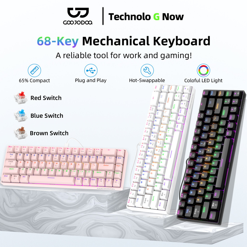 GOOJODOQ Wired 68 Key Mechanical Keyboard 3 Kinds of Mechanical Switches Available 17 Lighting Modes 2 Height Levels