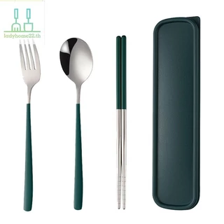 DOOULADY ชุดช้อนส้อมตะเกียบช้อน 3 In 1 สแตนเลสอาหารเย็นพร้อมกล่องบนโต๊ะอาหาร Flatware ชุด Travel Camping Flatware TH
