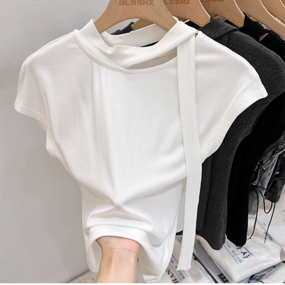 ขเสื้อยืดแขนสั้นโมดอลสําหรับฤดูร้อนสําหรับผู้หญิงสไตล์ฝรั่ รูปที่ 3
