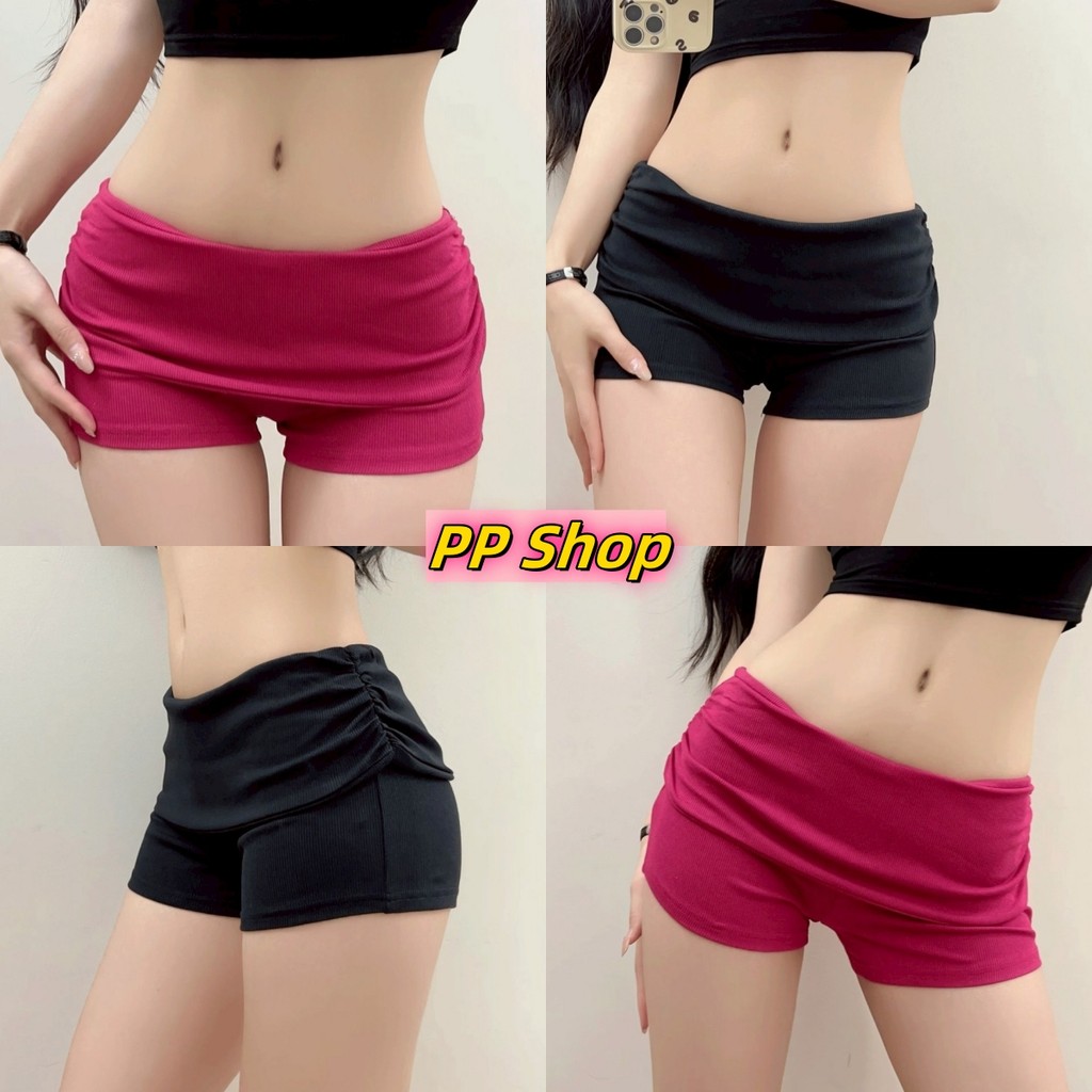 💜PP SHOP💜พร้อมส่ง กางเกงขาสั้น เอสยืด เอวยางยืด กางเกงสายฝอ กางเกงผู้หญิง สีพื้น ยืดพอดีตัว ใส่สบาย 