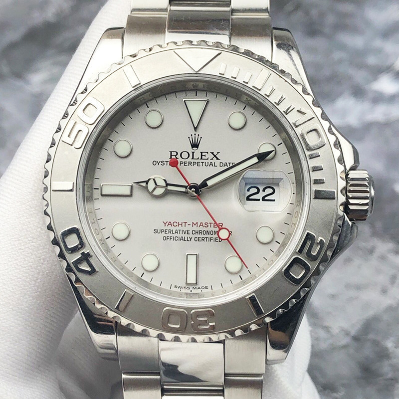 Rolex Yacht ประเภทที่มีชื่อเสียง 16622 สีแดงมือสอง 950 Platinum แหวนสีเทา Disc นาฬิกาผู้ชายนาฬิกากลไ