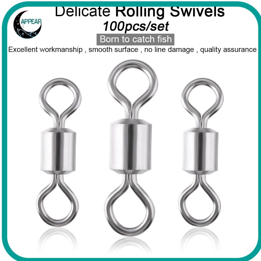 APPEAR 100 ชิ้น/ล็อตตกปลา Rolling Swivel Connector หลายขนาดแบริ่ง Barrel แหวนแข็ง