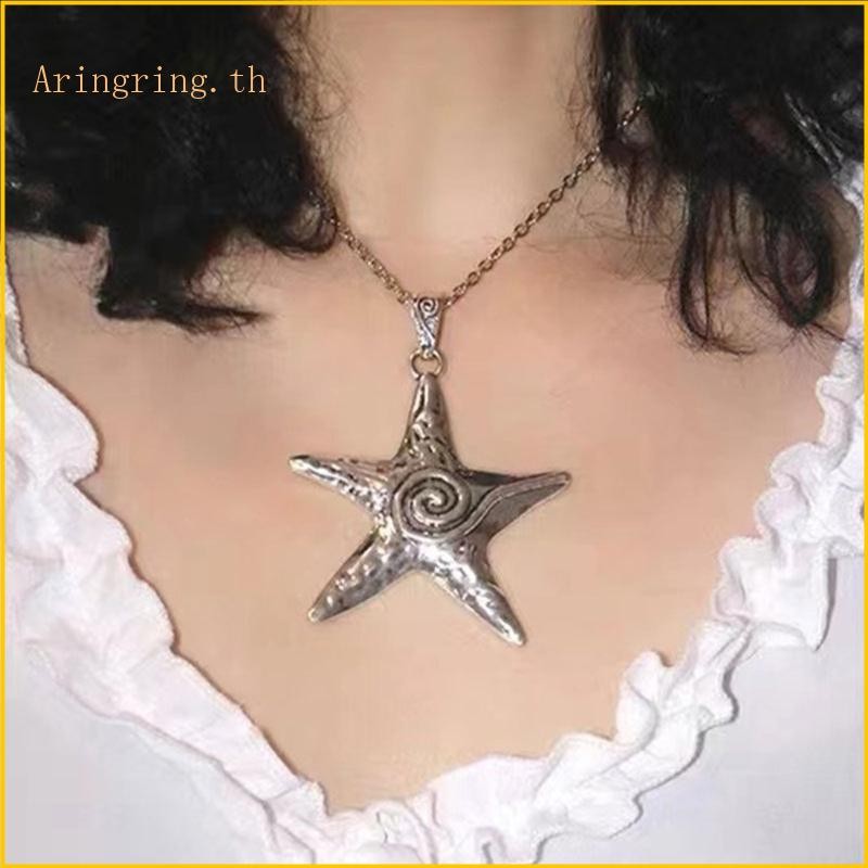 ARIN Star สร้อยคอ Y2K สําหรับสาววัยรุ่น ปลาดาวจี้ เครื่องประดับฤดูร้อน Ocean Sea-Life Clavicle Necklace