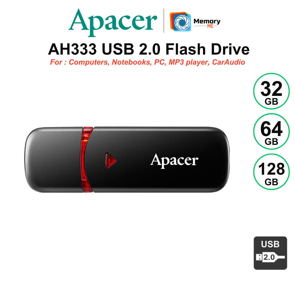(ส่งด่วน) APACER FlashDrive 32GB, USB2.0 (AH333), Black Flash drive notebook PC แฟลชไดร์ฟ ของแท้