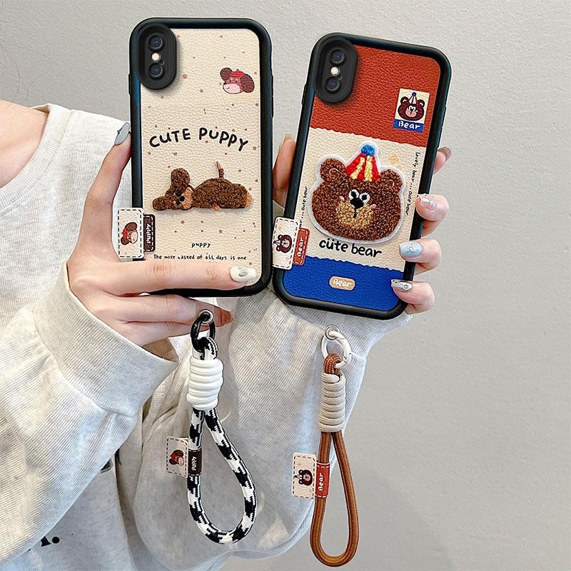 เคสที่เหมาะสำหรับ iPhone X, Xs, Xr, Xs Max ทำจากหนังแกะเทียมและเคส TPU นุ่มกันกระแทกลายการ์ตูนสัตว์พร้อมสายรัดที่เข้ากันฟรี