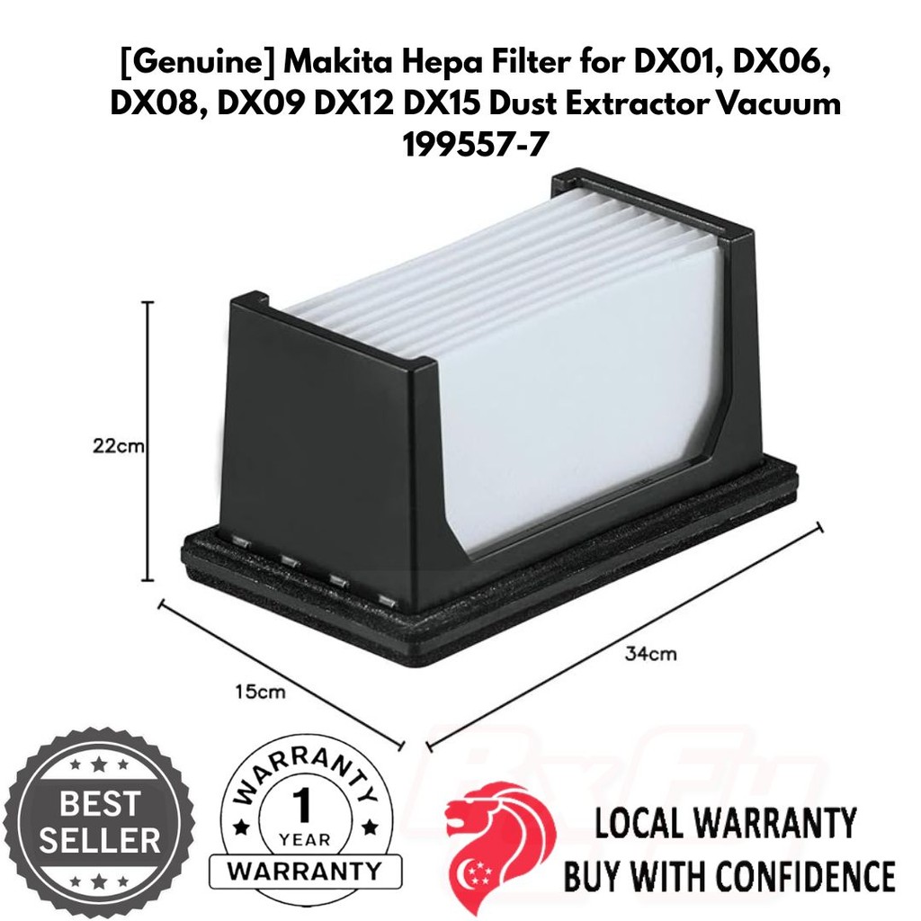 Makita Hepa Filter สําหรับ DX01, DX06, DX08, DX09 DX12 DX15 Dust Extractor สูญญากาศ 199557-7