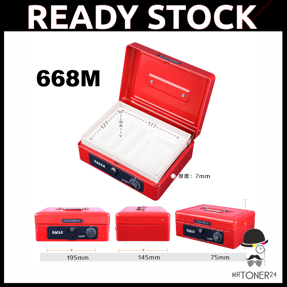 EAGLE 668M High Quality Petty Cash Box MEDIUM (KEY & NUMBER LOCK) BLUE / RED Random Color