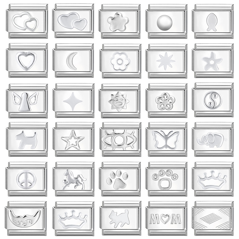 🔥DIY ภาษาอิตาลี เสน่ห์ สร้อยข้อมือ ข้อต่อฟิตติ้ง 9 มม Sliver สีขาว Diy สร ้ อยข ้ อมือคู ่ Diy แฟชั ่ นเครื ่ องประดับอุปกรณ ์ เสริม Retro บุคลิกภาพโมดูลสร ้ อยข ้ อมืออุปกรณ ์ เสริมของขวัญวันวาเลนไทน ์ italian charm links for bracelets - รูปที่ 2