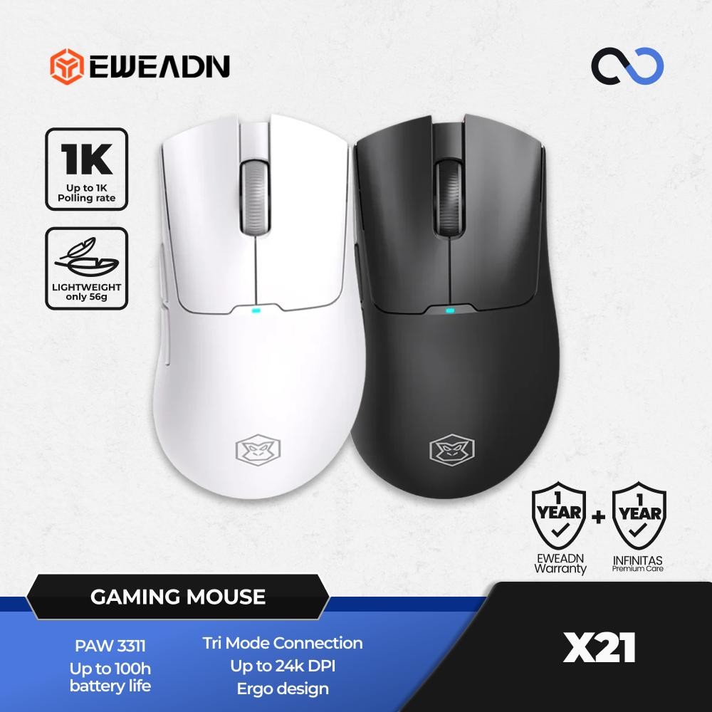 EWEADN X21 เมาส์สําหรับเล่นเกมไร้สายน้ําหนักเบา Ergonomic PAW3311