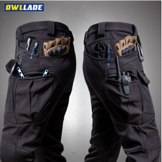 OWLLADE กางเกงคาร์โก้ยุทธวิธีสําหรับผู้ชายสีดํายืดสลิมฟิตกัน…