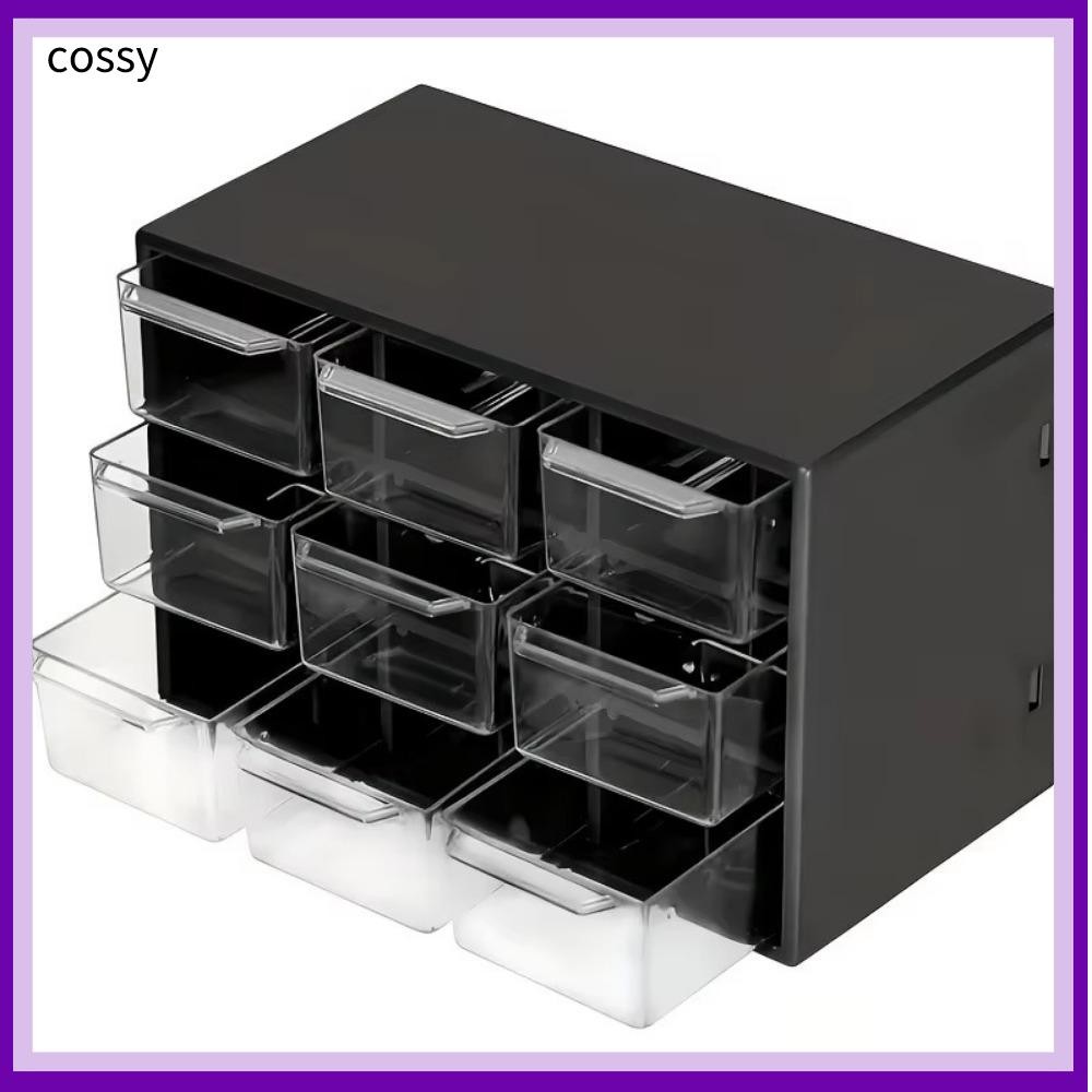 COSSY เดสก์ท็อปลิ้นชัก Organizer,กันฝุ่น PVC กล่องเก็บ,แบบพกพาลิ้นชักขนาดเล็กโปร่งใส 9 กริดลิ้นชัก Organizer กล่องสําหรับเครื่องประดับเครื่องสําอาง