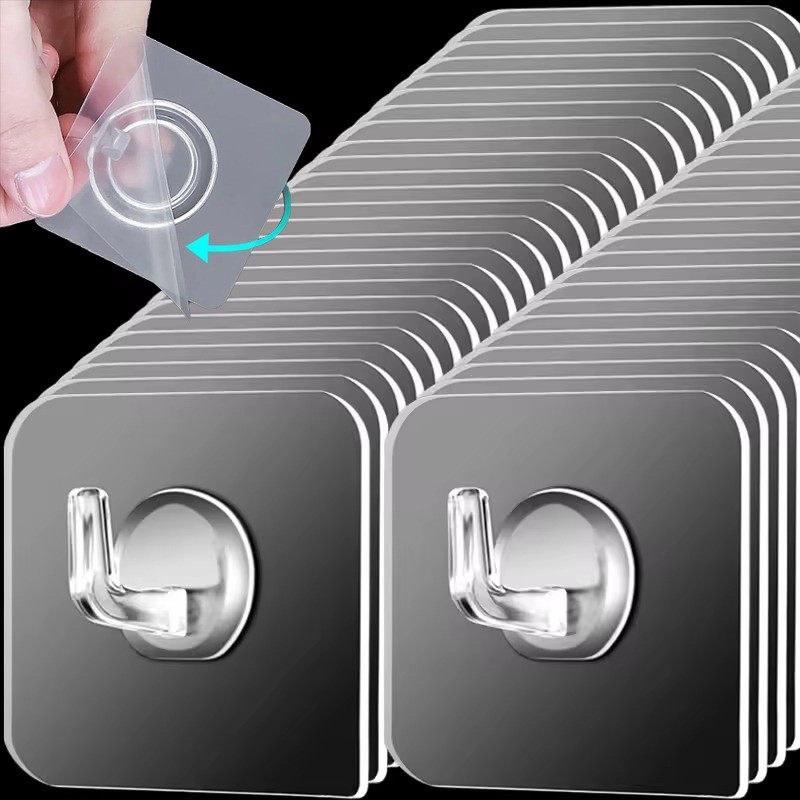 Clear No Trace Wall Hooks - ไม้แขวนเสื้อสําหรับงานหนักสําหรับห้องครัวห้องน้ํา Organizer