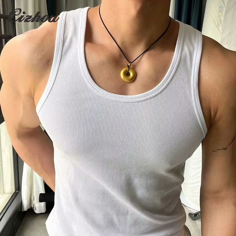 Cizhou เสื้อกั๊กยืดเกลียวผู้ชาย,สลิมฟิตพื้นฐานกีฬาออกกำลังกายเสื้อกั๊กเซ็กซี่