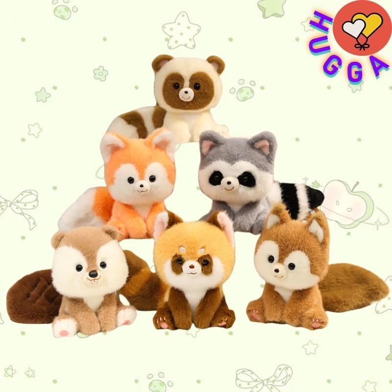 ❤ฮักก้า❤นั่งท่าทาง Plush กระรอก Raccoon Beaver Fox Panda ของเล่นสัตว์น่ารัก Plushie เด็ก Holiday Stuff ของขวัญคู่ของขวัญฮาโลวีน Soft Plush ของเล่น
