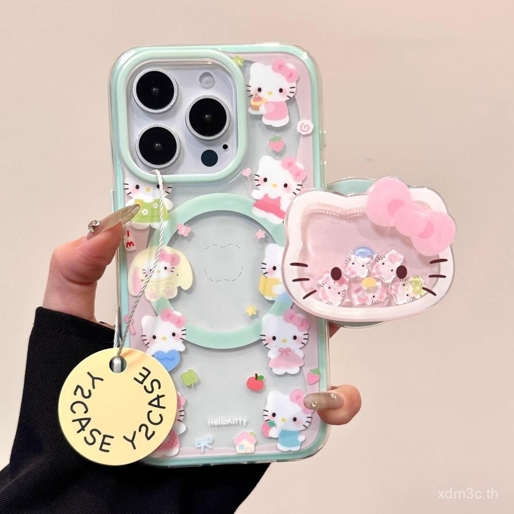เคสโทรศัพท์แม่เหล็กสีชมพู KIT Cat สำหรับ iPhone 15 Pro Max 16/13/14 Plus/12 ผู้หญิง 11/8 น่ารัก X L7