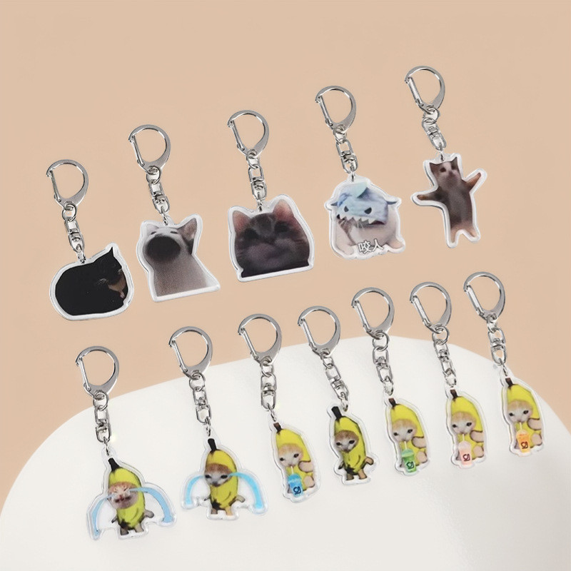 น่ารัก meme Crying Banana Cat พวงกุญแจอะคริลิค Emoji การ์ตูน Key Ring