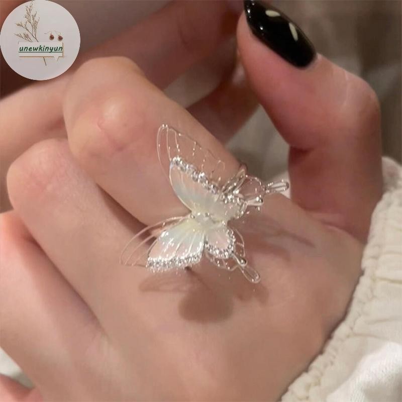 UU แฟชั่น Double Layered Hollow แหวนผีเสื้อสําหรับสาวส่วนบุคคล Simple Index Finger แหวนเครื่องประดับ