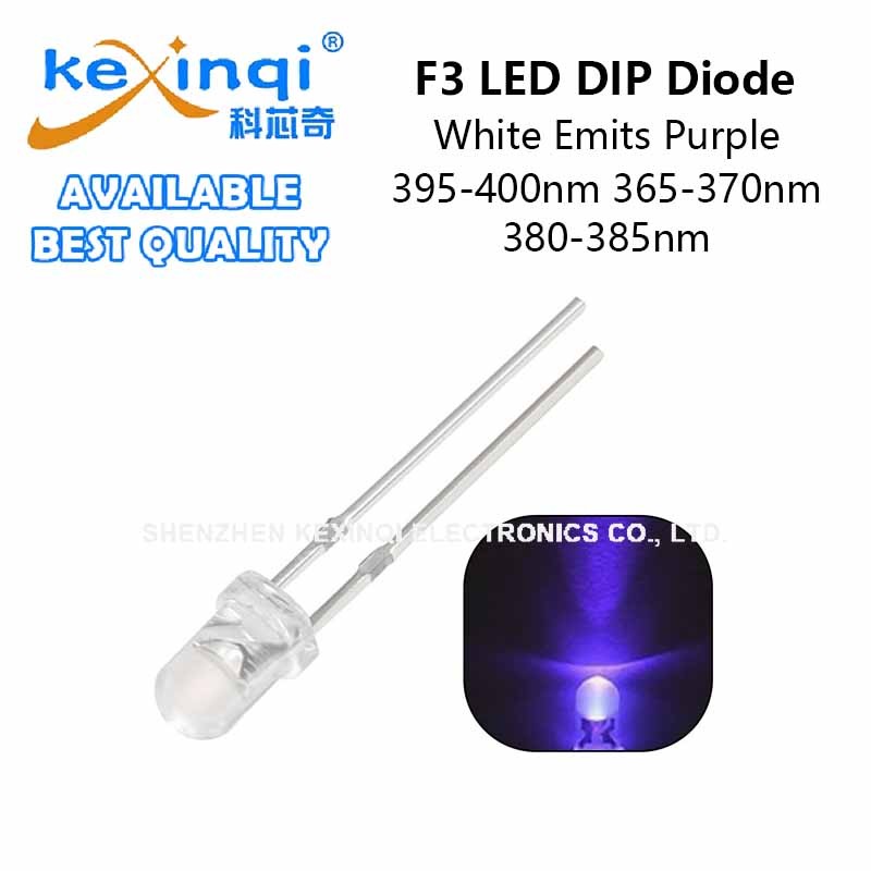 (50-100 ชิ้น) 3 มม.สีม่วง/UV LED F3 LED ไดโอด 395-400nm 365-370nm 380-385nm F3 มม.Emitting Diode