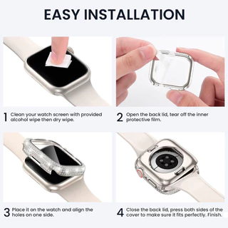 Diamond Full Coverage Tempered Glass Cover สําหรับ Apple Watch 10, 9, 8, 7, 6, SE ขนาด 40/41/42/44/45 มม. พร้อมขอบเพชร