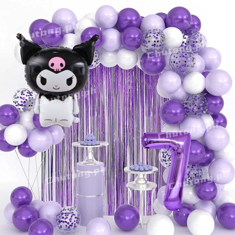 Kuromi ชุดตกแต่งวันเกิด 1-9 th ฟอยล์บอลลูนสีม่วงการ์ตูนวันเกิดสาวบอลลูน Arch Kit Party ต้องการตกแต่งบอลลูน