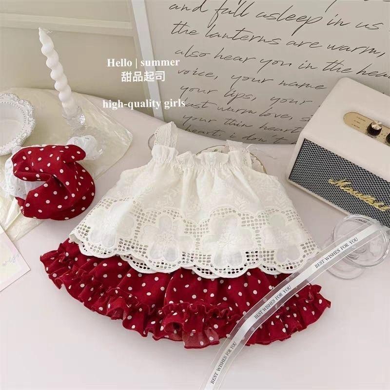 พร้อมส่งค่ะ ชุดเซ็ต 3ชิ้น เด็กผู้หญิง กระโปรงสีแดง/เสื้อสายเดี่ยวสีขาว/ผ้าคลุมหัวสีแดง BEER3 - รูปที่ 2