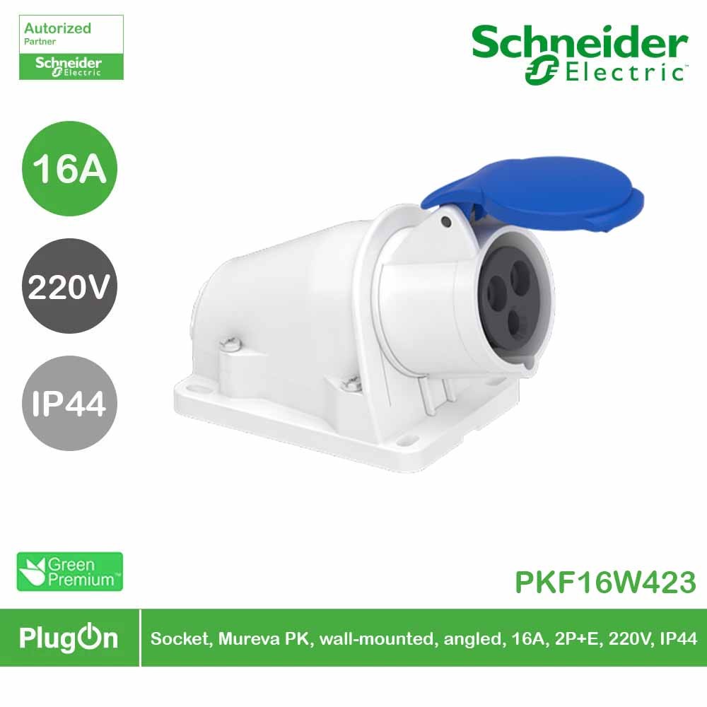 Schneider Socket, Mureva PK, wall-mounted, angled, 16A, 2P+E, 220V, IP44 | PKF16W423