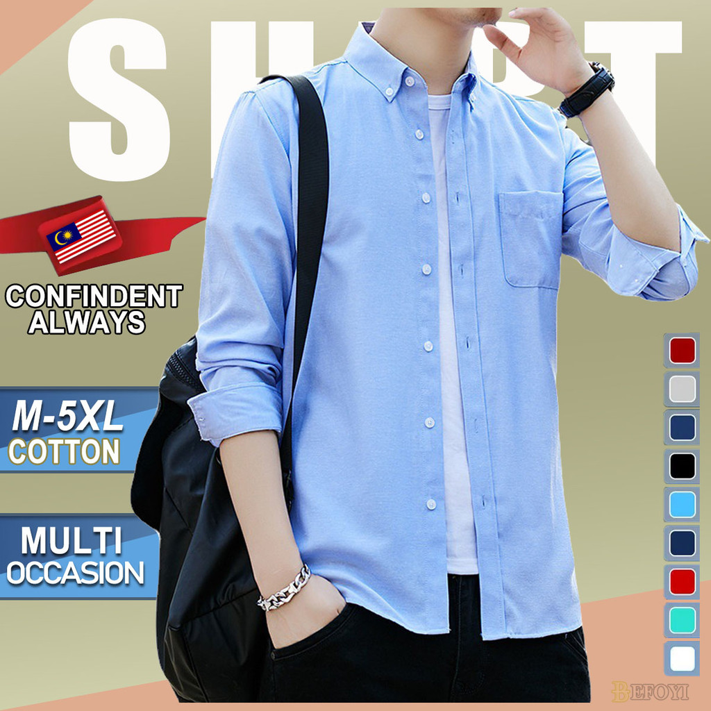 ท้องถิ่น DeliveryM-5XL ชายเสื้อ Oxford Kemeja อย่างเป็นทางการแขนยาวผู้ชายสบายๆ Slim Fit เกาหลีธรรมดา