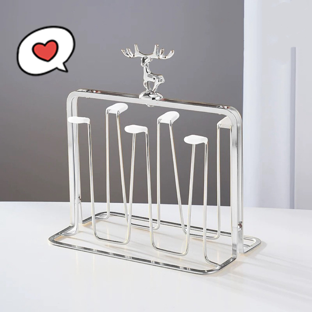 ที่วางแก้วตกแต่งหัวกวาง ชั้นวางแก้วโลหะสีทองสีเงิน ใช้งานในบ้าน ATTCH