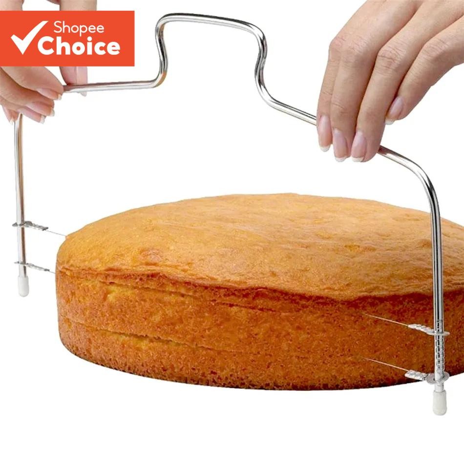 ปรับสแตนเลสเค้กเครื่องตัดความสูงควบคุมเครื่องมือตกแต่ง DIY Bakeware ห้องครัว 1/2 ชิ้น