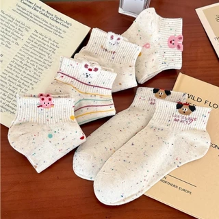 SY SHOP899 ถุงเท้าข้อสั้น (5สี/10คู่) ถุงเท้าแฟชั่น เนื้อผ้านุ่ม ลายCAT+DOG NO.B124