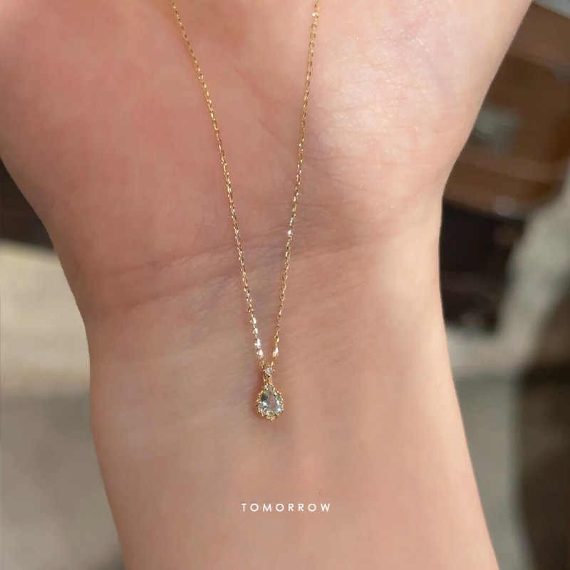 สไตล์ญี่ปุ่นสีฟ้าน้ําตาหยดน้ําจี้สร้อยคอผู้หญิง925เงินที่เรียบง่ายโซ่กระดูกไหปลาร้าขายส่งของขวัญ