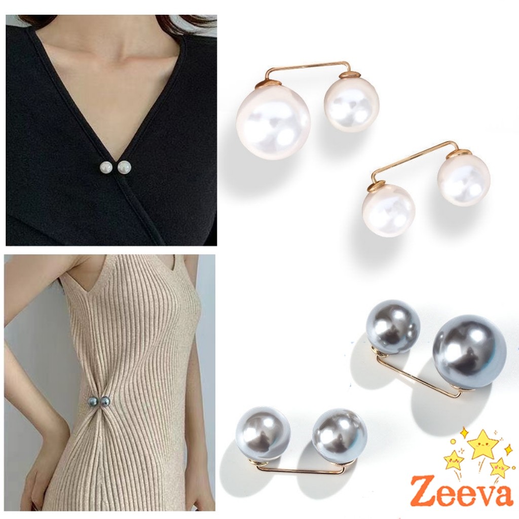 Zeeva【มีสินค้าในสต๊อก】 เข็มกลัดมุกเทียม ปรับขนาดเอว/ขนาดขากางเกง  สําหรับตกแต่งเสื้อ ผ้าคลุมไหล่ 2ชิ้น/แพ็ค Fashion Pins - รูปที่ 2