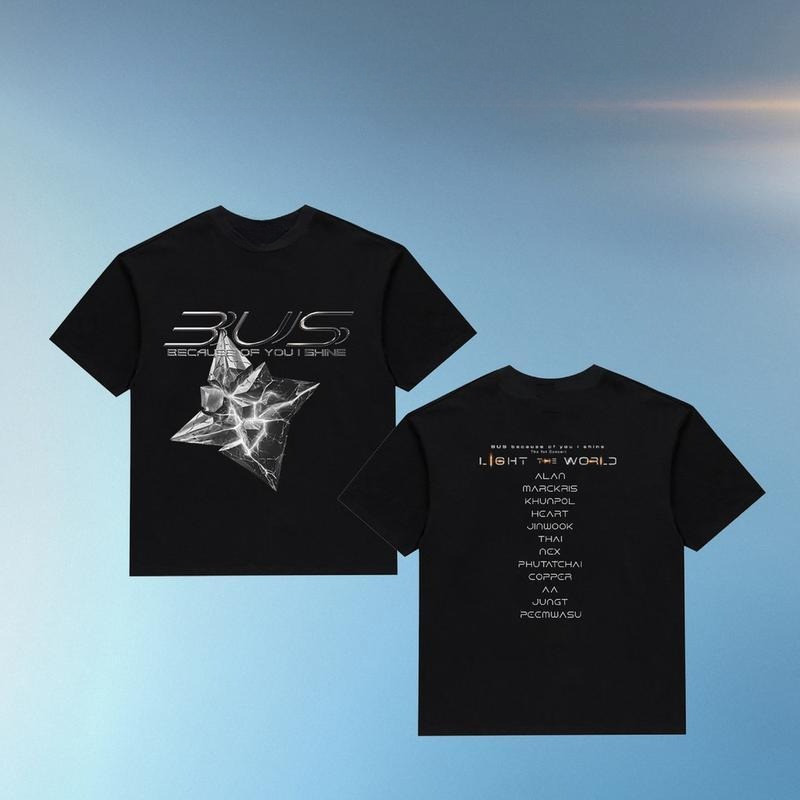 2025 BUS Because of You I Shine BUS_LIGHTTHEWORLD คอนเสิร์ตแขนสั้นเสื้อยืดคอกลมหญิง ราคา ถูกที่สุด ดีลบีเคเค