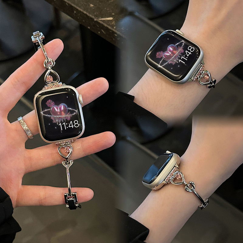 รักเพชรโซ่โลหะสําหรับ ฉันดู ชุด พิเศษ iwatch Series 11 10 9 8 7 6 5 SE 4 3 2 1 พิเศษ ดี ประณีตสุภาพสตรีสายรัดข้อมือสําหรับ iดู วงดนตรี 46/44/45 มม.42 มม.40 มม.41 มม.38