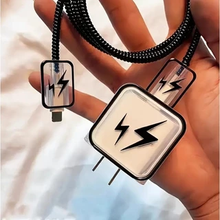 Flash Pattern Charger Protector Set 20W Charger Case Cable Protector for 18/20W Cover เข้ากันได้กับ iPhone 11Pro 11ProMax 12 12Pro