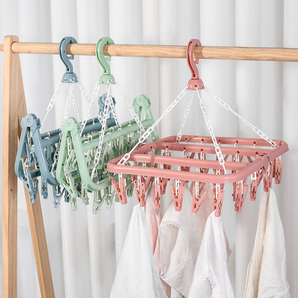 Windproof Drying Rack พลาสติก 32 คลิปแขวนเด็กถุงเท้า Rack ในครัวเรือน Multifunctional Drying Rack An