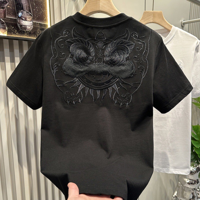 National Street Wear ปัก Lion Wakening เสื้อยืดแขนสั้นผู้ชายสไตล์เกาหลีสำหรับหน้าร้อน All-Match H