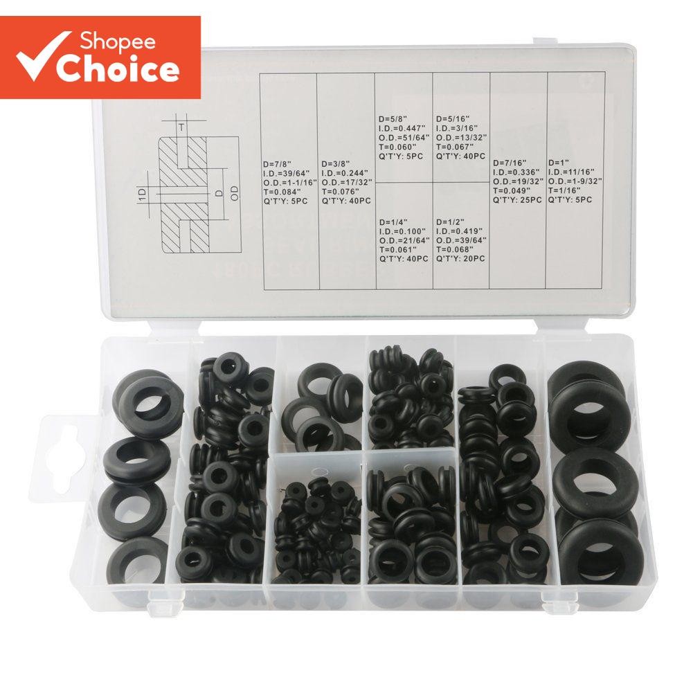 One ชุดยางทนทาน Grommets Firewall Hole Plug Retaining แหวนชุด, 180 ชิ้น 8 SAE ขนาดสําหรับรถยนต์สายไฟและกระบอกวาล์วท่อน้ํา