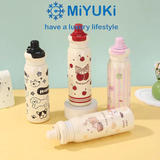 MiYUKi กระติกน้ําร้อน 600 มล. ลายการ์ตูนน่ารัก ไร้ BPA พร้อมหลอด จัดส่งจากกรุงเทพฯ