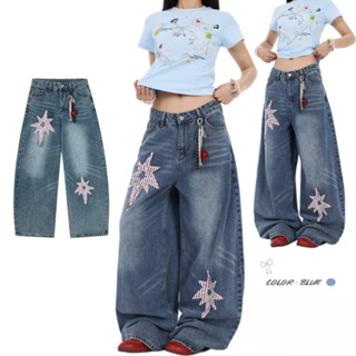 Suikone อเมริกันย้อนยุคดาวแพทช์หลวมอเนกประสงค์ตรงกางเกงยีนส์…