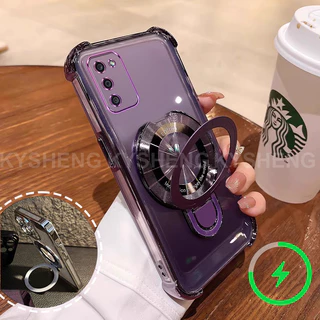 เคสสําหรับ Samsung A02S A03S เคสโทรศัพท์ใหม่วงเล็บชาร์จแม่เหล็กสี่มุมป้องกันการตกเปลือกนิ่มโปร่งใส 001