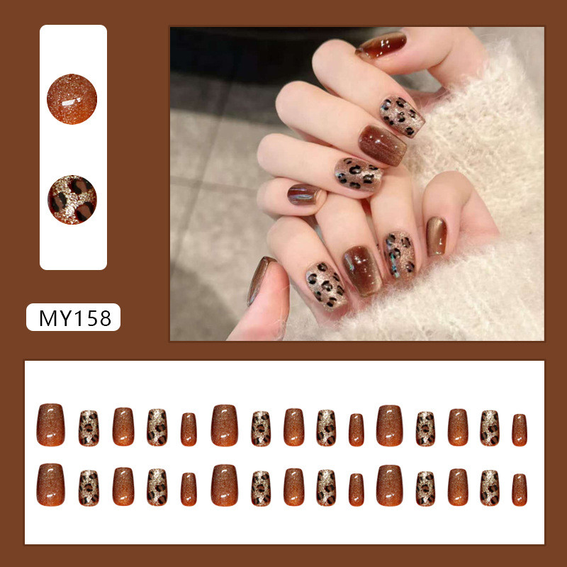 30PCS กดบนเล็บคาราเมลประกายเสือดาวกดบนเล็บ Cat Eye MY158