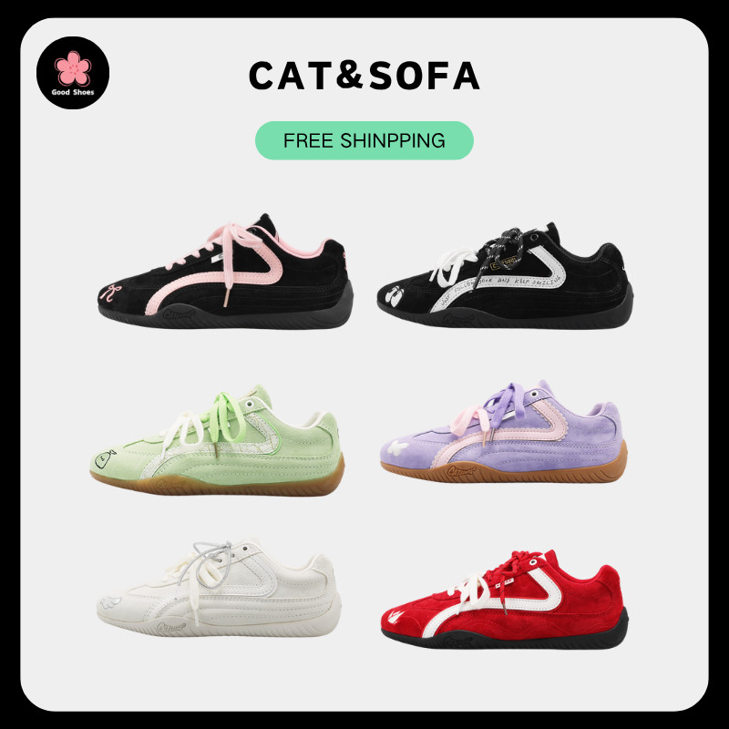 CAT&SOFA [พร้อมส่ง] Cat and Sofa Emoji-Lab รองเท้าส้นแบน Black Racing Shoes White Flat Shoes for Couple Dachshund Trainong Shoes Purple