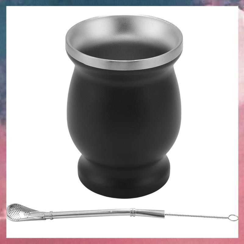 ชุดน้ําเต้าเยอร์บา Mate Double-Wall Stainless Tea Cup และ Bombilla 8 ออนซ์ Bombillas Yerba Mate Stra
